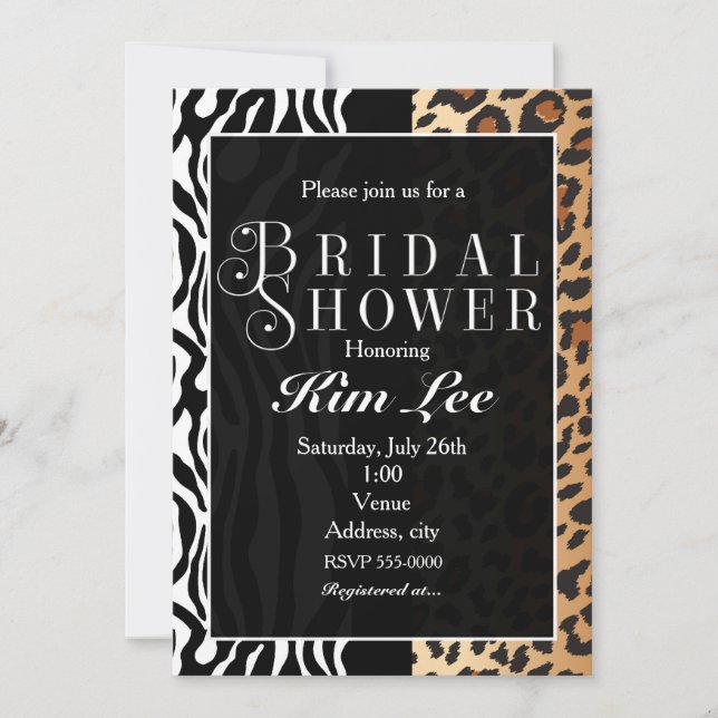 Leopard Zebra Bridal Shower Typography Invitation (Front)