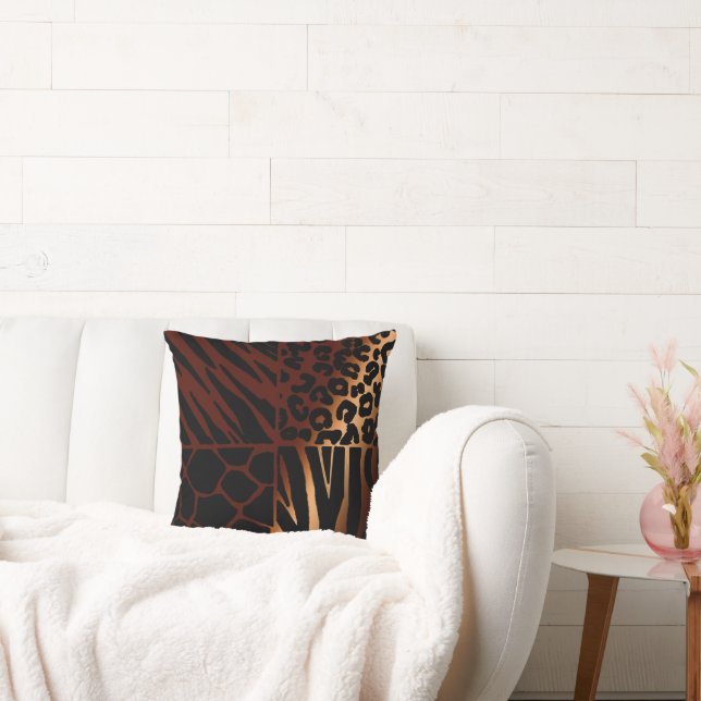Leopard • Zebra • Giraffe • Tiger African Wildlife Throw Pillow (Couch)