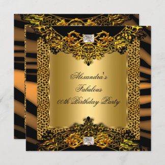 Leopard Zebra Gold Black Lace Diamond Birthday Invitation