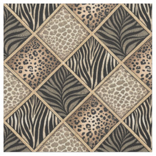 Leopard & Zebra Print Collage - Animal Skin Design Fabric