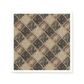 Leopard & Zebra Print Collage - Animal Skin Design Napkins