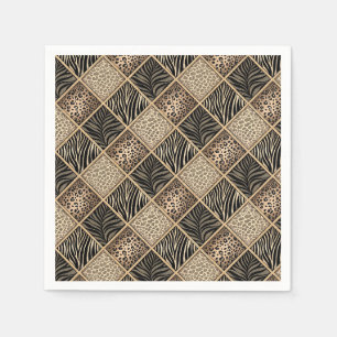 Leopard & Zebra Print Collage - Animal Skin Design Napkins