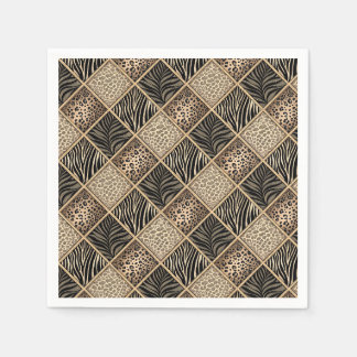 Leopard & Zebra Print Collage - Animal Skin Design Napkins