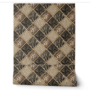 Leopard & Zebra Print Collage - Animal Skin Design Wallpaper