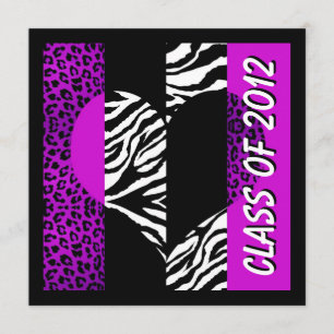 Leopard Zebra Print Purple Graduation Party Invite