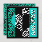 Leopard Zebra Print Turquoise Graduation Party Invitation (Front/Back)