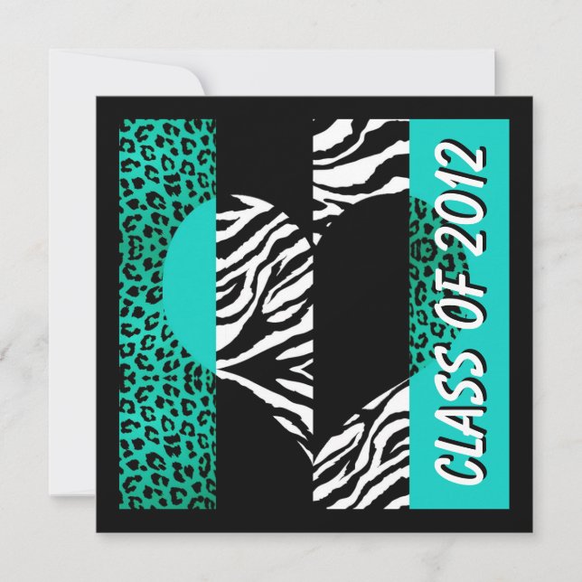 Leopard Zebra Print Turquoise Graduation Party Invitation (Front)