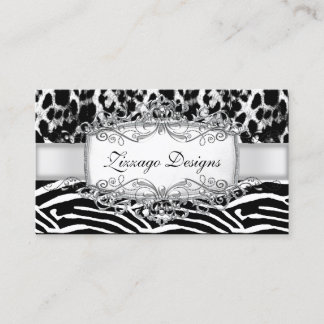 Leopard Zebra Silver Black White Stripe 2 Business Card