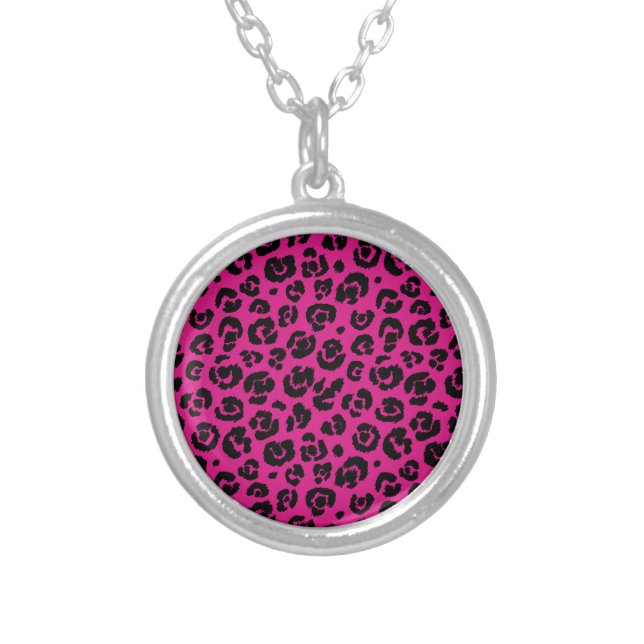 leopardpatternhotpink.png silver plated necklace (Front)