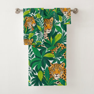 Leopards Among Lush Tropical Greenery Bath Towel Set