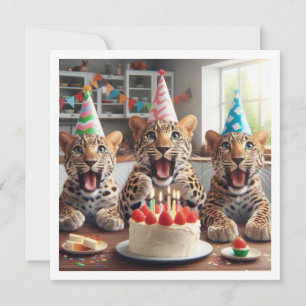 Leopards celebrating, leopard picture birthday invitation