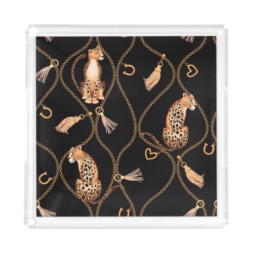 Leopards Golden Chains Fashion Pattern Acrylic Tray