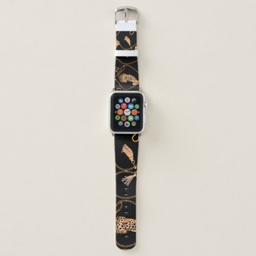 Leopards Golden Chains Fashion Pattern Apple Watch Band
