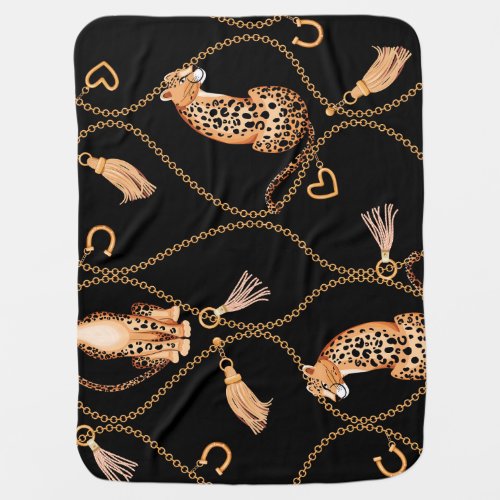 Leopards Golden Chains Fashion Pattern Baby Blanket
