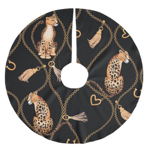Leopards Golden Chains Fashion Pattern Brushed Polyester Tree Skirt