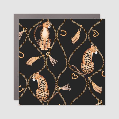 Leopards Golden Chains Fashion Pattern Car Magnet