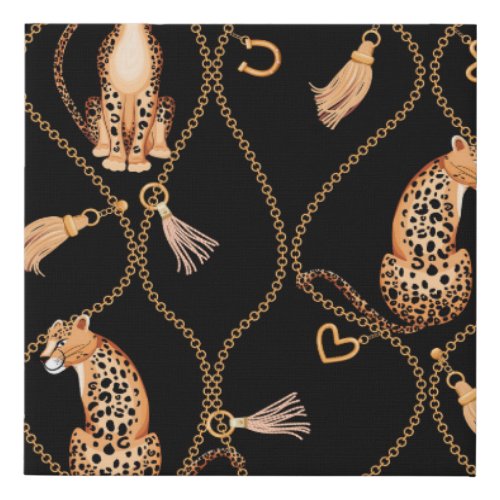 Leopards Golden Chains Fashion Pattern Faux Canvas Print