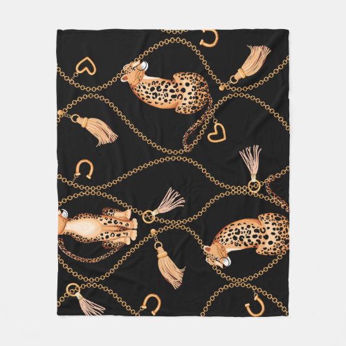 Leopards Golden Chains Fashion Pattern Fleece Blanket