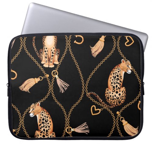 Leopards Golden Chains Fashion Pattern Laptop Sleeve