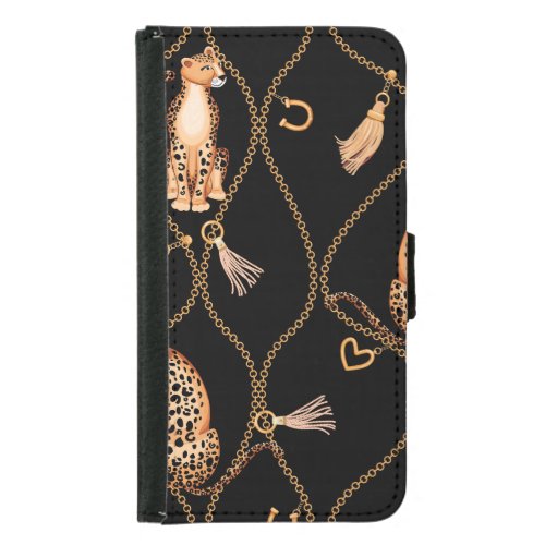 Leopards Golden Chains Fashion Pattern Samsung Galaxy S5 Wallet Case