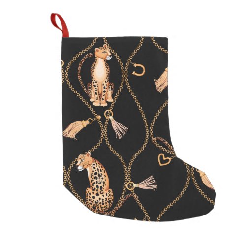 Leopards Golden Chains Fashion Pattern Small Christmas Stocking