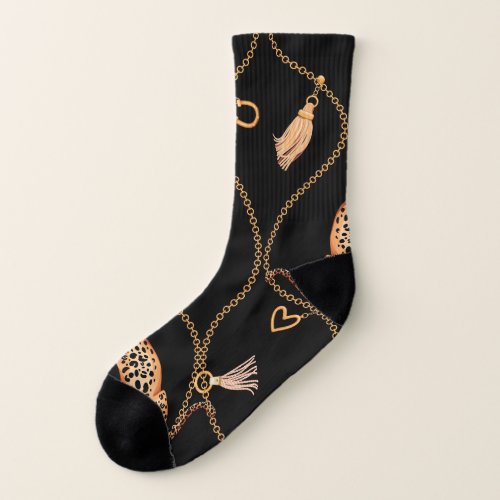 Leopards Golden Chains Fashion Pattern Socks