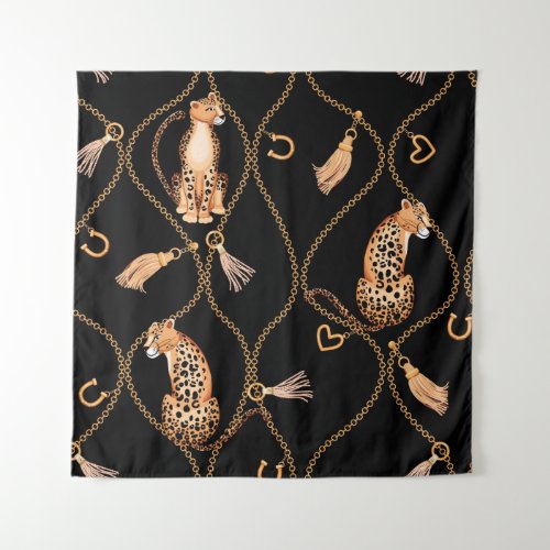 Leopards Golden Chains Fashion Pattern Tapestry