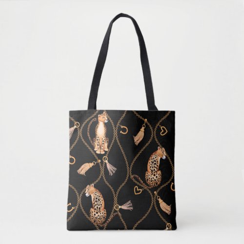 Leopards Golden Chains Fashion Pattern Tote Bag