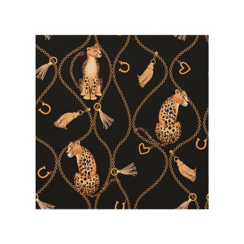 Leopards Golden Chains Fashion Pattern Wood Wall Art
