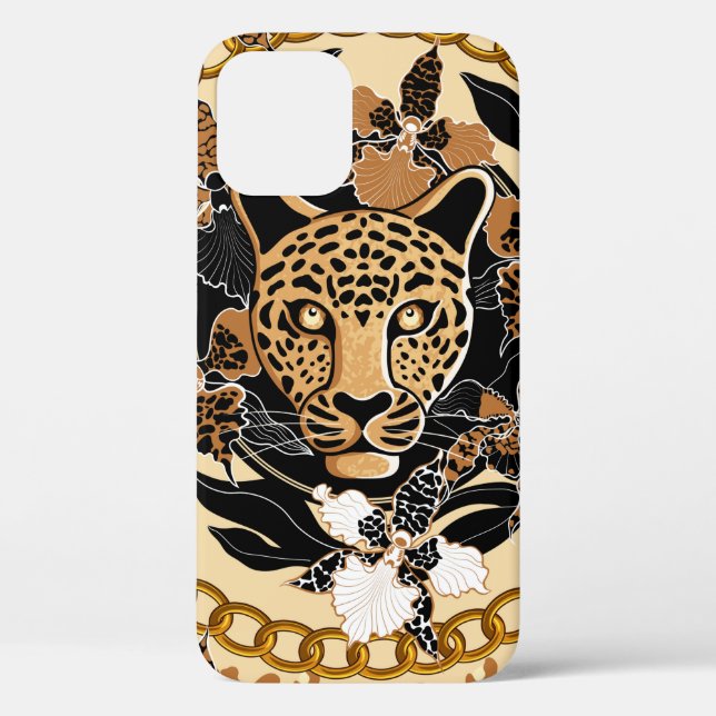 leopard's head surrounded by orchids, gold chain a Case-Mate iPhone case (Back)