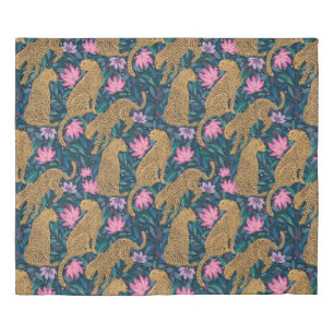Leopards in Floral Jungle Duvet Cover