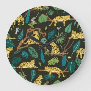 Leopards in Jungle: Vintage Wild Large Clock