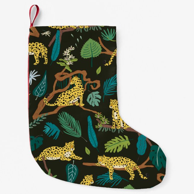 Leopards in Jungle: Vintage Wild Small Christmas Stocking (Front)