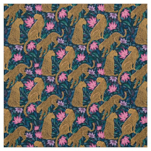 Leopards in the Jungle, Flowers & Wild Animals Fabric