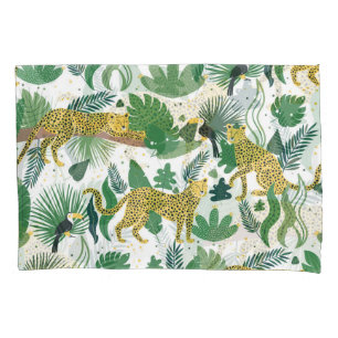 Leopards Jungle: Tropical Kids Seamless. Pillow Case