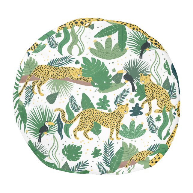Leopards Jungle: Tropical Kids Seamless. Pouf (Bottom)