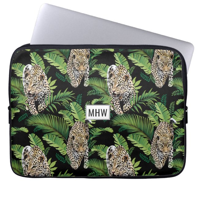 Leopards Pattern custom monogram laptop sleeves (Front)