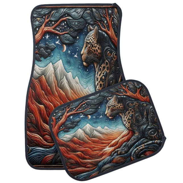 Leopard's Realm: A Scenic View Car Floor Mat (Set)