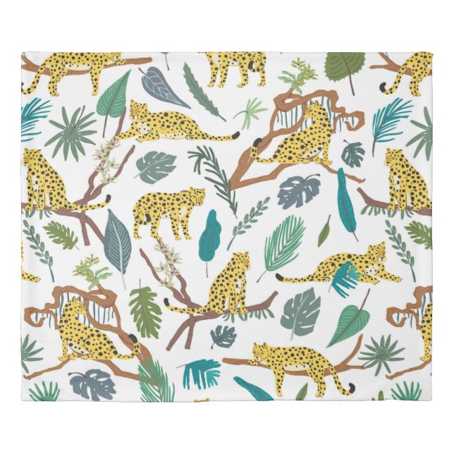 Leopards wild animals in jungle forest hand drawn  duvet cover (Front)