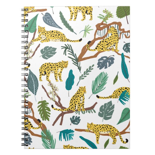 Leopards wild animals in jungle forest hand drawn  notebook (Front)