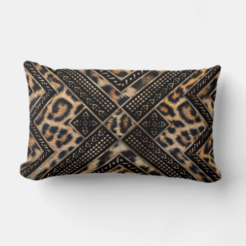 Leopart Fur with African Decor 1 Lumbar Pillow