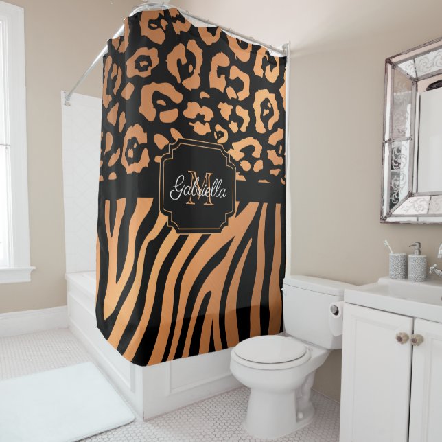 Lepard Print / Zebra Print Shower Curtain (In Situ)