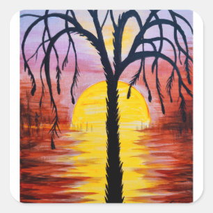 Lepidodendron tree in the carbonipherous sunset square sticker