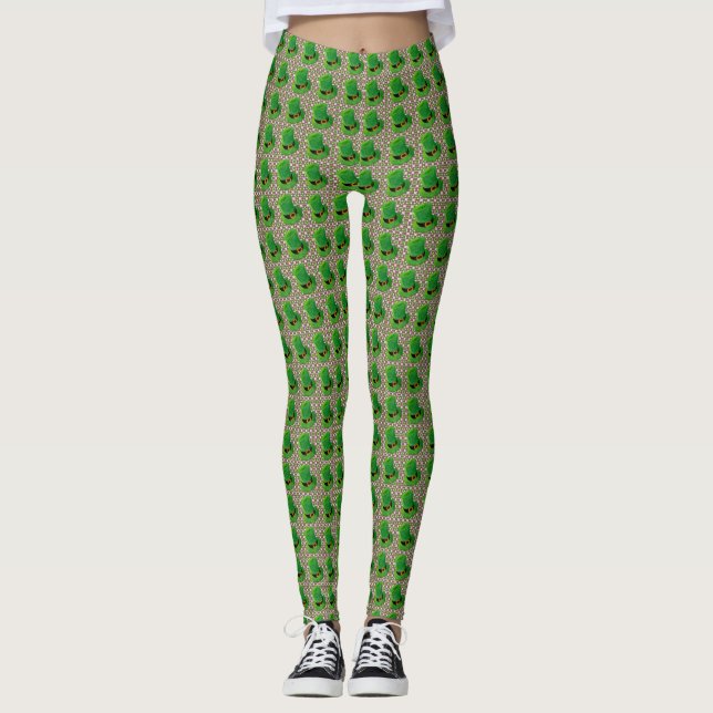 Leprachaun Hat St. Patrick's Day Print Leggings (Front)