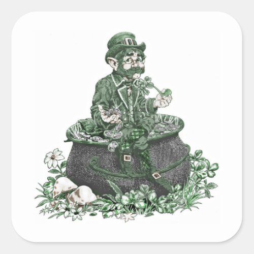 Leprechaun and Pot of Gold Square Sticker