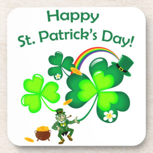 Leprechaun and Shamrock Drink Coaster