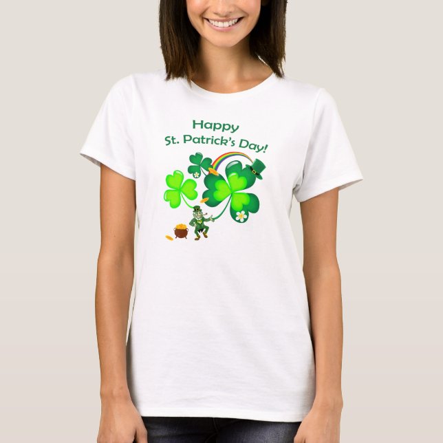 Leprechaun and Shamrock T-Shirt (Front)