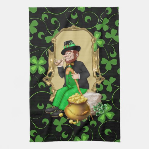 Leprechaun and Shamrocks Kitchen Towel