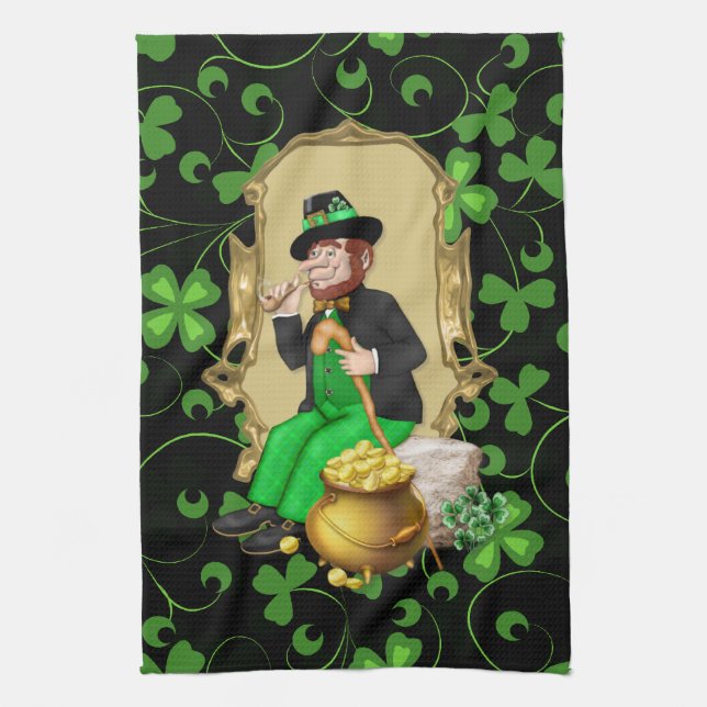 Leprechaun and Shamrocks Towel (Vertical)