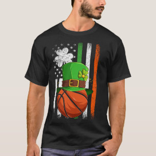 Leprechaun Basketball Irish American Flag St Patri T-Shirt